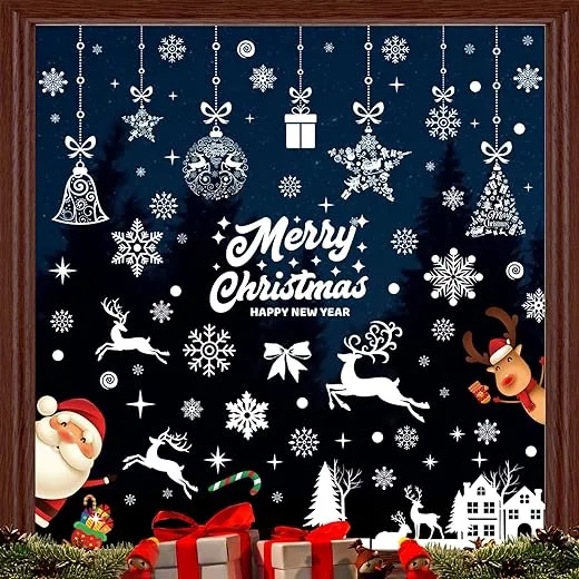 9 Feuilles Noël Autocollants Fenetre, Flocons Décoration de Noël Fenetre  Stickers Noël Fenêtre Réutilisable Electrostatique PVC