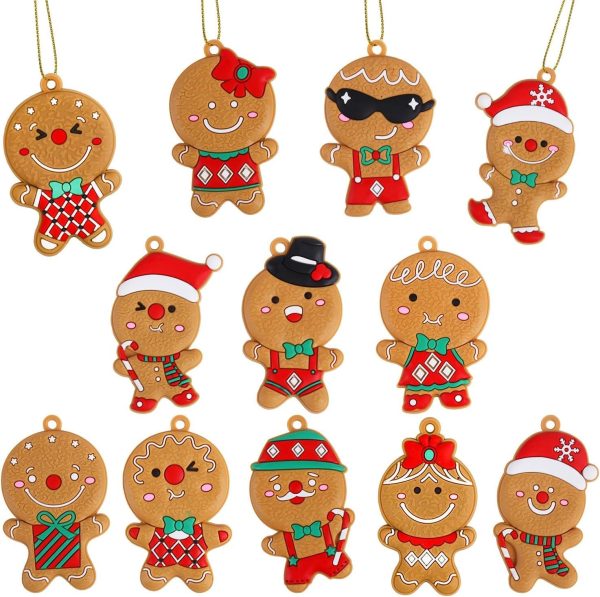 DERAYEE 12pcs Bonhomme Pain d'Epice de Noël, Ornements Sapin de Noël, Pendentif Arbre de Noël Festival Fête Décoration Bricolage Artisanat