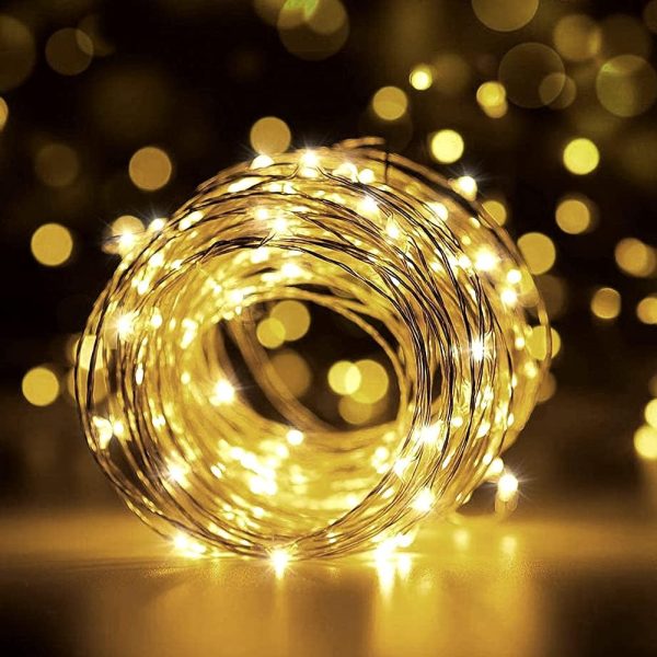 Hoteril Guirlande 12M 120 LEDs IP65 Etanche, Guirlandes Lumineuses Micro LED Decoration pour Chambre Noël Mariage Fête Anniversaire Jardin Terrasse - Alimenté par USB (Jaune Chaud)