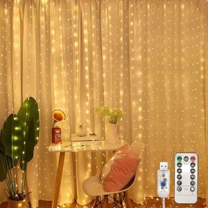 Jsdoin 360LED Guirlande Lumineuse,3.6x3M USB Rideau Lumineux Noel Intérieur,8 Modes Dimmable avec Télécommande et Minuterie, Etanche Guirlande LED Decoration de Noël, Mariage,...