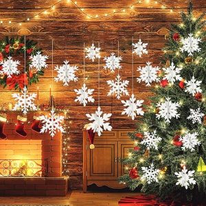 Lot de 18 flocons de neige 3D - Décoration de Noël - Flocon de neige blanc - Décoration d'arbre de Noël - Papier - Flocons de neige à suspendre - Décoration de Noël pour fête de...