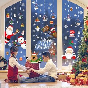 JEYNR 218 Pièce NoëL Autocollants Fenetre, Décoration de Noël Fenetre Stickers DIY Amovibles PVC Réutilisables Autocollant Fenetre pour Deco NoëL Intérieur