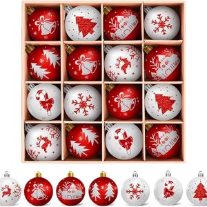 Arbolisse Boule de Noel Decoration Sapin Noel, 16PCS Decoration Noel Sapin, Boule de Noel Blanche et Rouge, Boules de Noël Decoration Noel Interieur