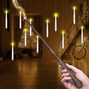 Bougies LED Flottantes, Magiques à Suspendre – 10 Pièces avec Télécommande Baguette, Lumière Chaude Vacillante, Bougies Sans Flamme à Piles pour Décoration Halloween, Noël,...