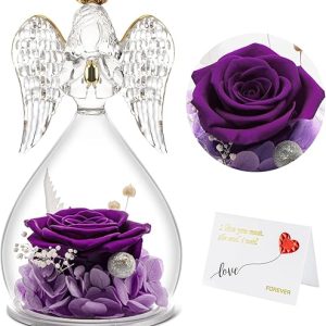 Yamonic Rose Eternelle Cadeau Femme,Ange Figurine en Verre avec Fleur Eternelle Cadeau Maman,Cadeau Anniversaire Femme,Ange Gardien Cadeau Mamie,Ange Décoration Noel,Cadeau Fete...