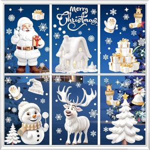 Aonveki Stickers Noel Fenetre, 9 Feuilles Autocollant Noel Fenetre à Effet Stéréoscopique Blanc, Flocon de Neige Père Noël Renne Stickers Vitre pour Decoration Noel Fenetre...