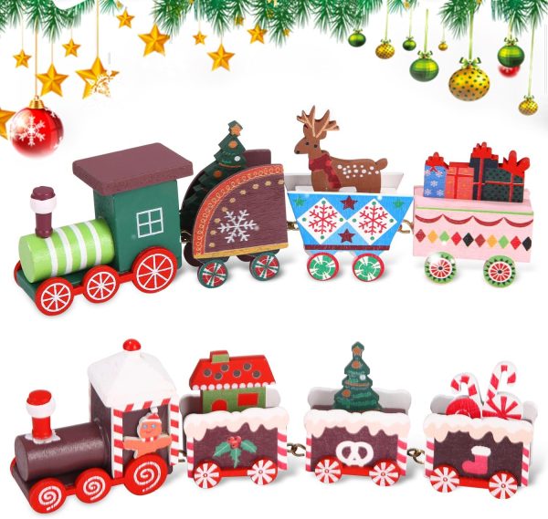 2pcs Train de Noël en Bois, Décoration de Noel, Mini Train en Bois, Noël Train Décoration, Décoration de Table de Noël, de Noël Décoration de Noël Jouet, décoration de Noel,...