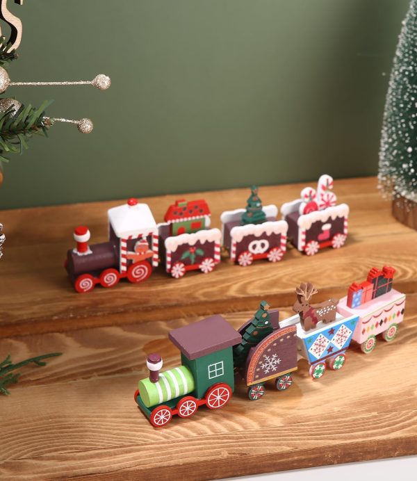 2pcs Train de Noël en Bois, Décoration de Noel, Mini Train en Bois, Noël Train Décoration, Décoration de Table de Noël, de Noël Décoration de Noël Jouet, décoration de Noel,...