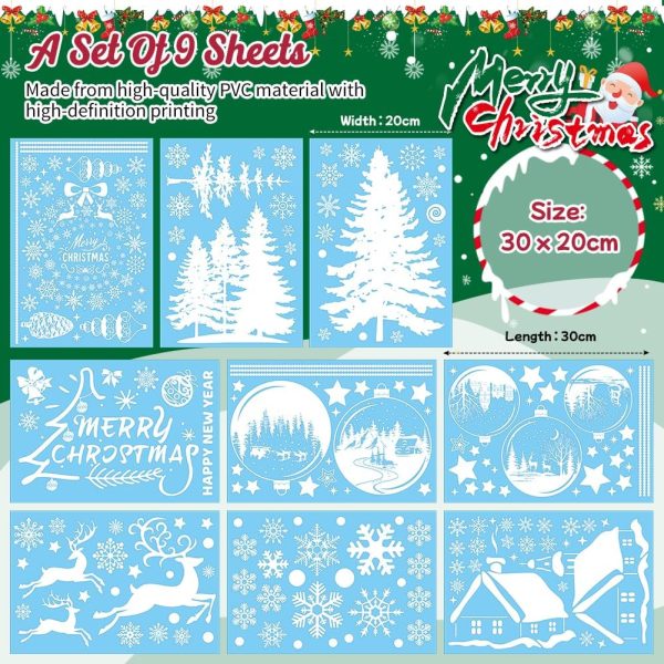 Autocollant Noel Fenetre 9 Feuilles, Stickers Noel Fenetre Réutilisable Décoration Noël Fenetre Interieur Maison, Blanc Flocons de Neige électrostatique Stickers de Noel pour...