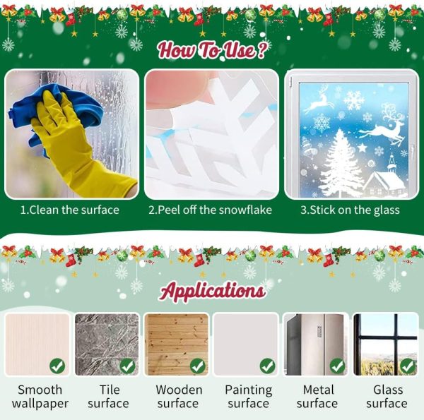 Autocollant Noel Fenetre 9 Feuilles, Stickers Noel Fenetre Réutilisable Décoration Noël Fenetre Interieur Maison, Blanc Flocons de Neige électrostatique Stickers de Noel pour...