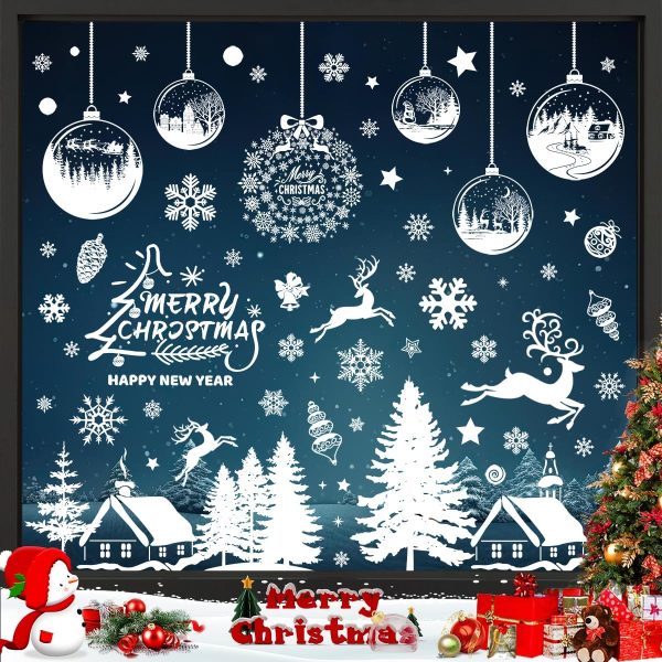 Autocollant Noel Fenetre 9 Feuilles, Stickers Noel Fenetre Réutilisable Décoration Noël Fenetre Interieur Maison, Blanc Flocons de Neige électrostatique Stickers de Noel pour...