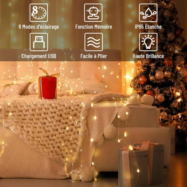 FREMON Guirlande Lumineuse, 100LEDs 8 Modes d'éclairage, Guirlande LED avec Fonction Mémoire pour Extérieur et Intérieur, Lumières pour Decoration Chambre, Mariage, Noël, Arbre,...