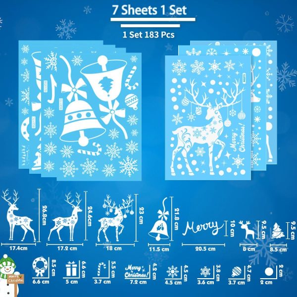 Zindoo Decoration Noel Stickers Noel Fenetre 183 Pcs Élan blanc Réutilisable Impression Recto-Verso Electrostatique Autocollant Noel Fenetre Intérieur Deco Noel pour Fenêtre...