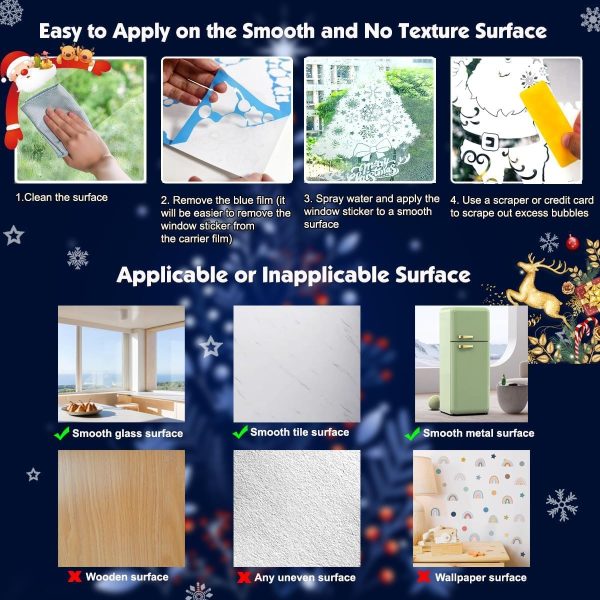 Zindoo Decoration Noel Stickers Noel Fenetre 183 Pcs Élan blanc Réutilisable Impression Recto-Verso Electrostatique Autocollant Noel Fenetre Intérieur Deco Noel pour Fenêtre...