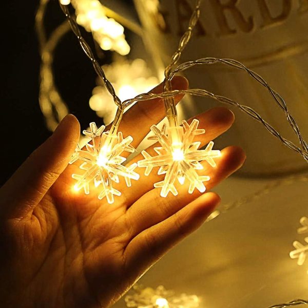 Guirlande lumineuse de flocon de neige, 6M 40 Pcs LED à piles fairy lights, Monochrom à deux modes et décoration brillante foudre pour,Noël Chambre Chambre intérieure et...