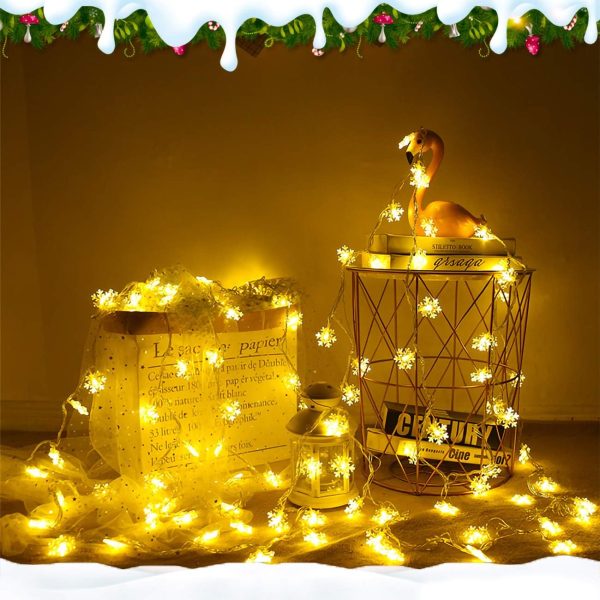 Guirlande lumineuse de flocon de neige, 6M 40 Pcs LED à piles fairy lights, Monochrom à deux modes et décoration brillante foudre pour,Noël Chambre Chambre intérieure et...