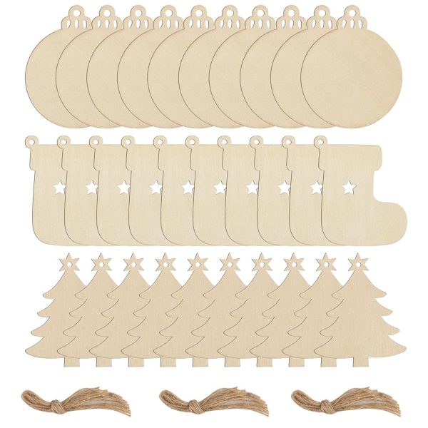 30 Pcs Decoration Noel Sapin Bois, Décorations de Noël Ornement Suspendu, Objets de Décoration de Noël Bois, Boule de Noël/Bottes de Noël/Arbre de Noël pour DIY Décorations...