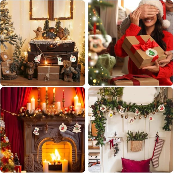 30 Pcs Decoration Noel Sapin Bois, Décorations de Noël Ornement Suspendu, Objets de Décoration de Noël Bois, Boule de Noël/Bottes de Noël/Arbre de Noël pour DIY Décorations...