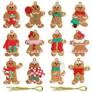 Bigqin 12 Pièces Décorations de Noël Bonhomme en Pain D'épice Ornements Décorations de Noël Pendentifs Suspendus Vacances de Noël Jardin Balcon Porte Couronnes Fenêtre Mignonnes...