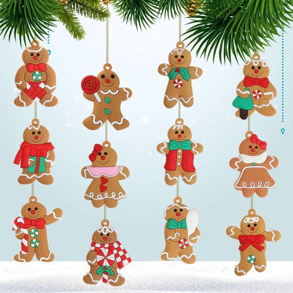 Bigqin 12 Pièces Décorations de Noël Bonhomme en Pain D'épice Ornements Décorations de Noël Pendentifs Suspendus Vacances de Noël Jardin Balcon Porte Couronnes Fenêtre Mignonnes...