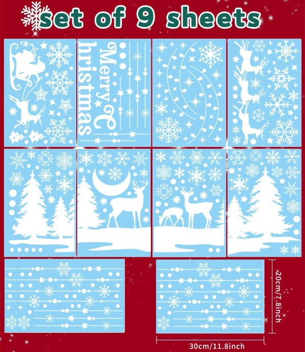 Noël Autocollants Fenetre, Flocon de neige blanc Décoration de fenêtre Noël PVC, Elk Décoration de Noël Fenêtre d’hiver Réutilisable comme décoration de Noël