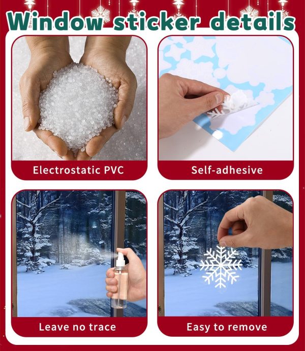 Noël Autocollants Fenetre, Flocon de neige blanc Décoration de fenêtre Noël PVC, Elk Décoration de Noël Fenêtre d’hiver Réutilisable comme décoration de Noël