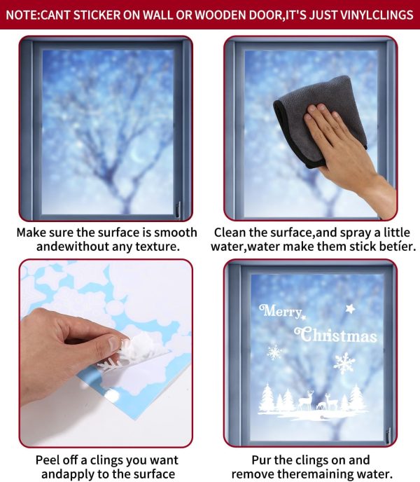 Noël Autocollants Fenetre, Flocon de neige blanc Décoration de fenêtre Noël PVC, Elk Décoration de Noël Fenêtre d’hiver Réutilisable comme décoration de Noël