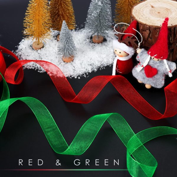 OWill 2 Rolls Ruban Noel,ruban cadeau emballage rouge et vert,20 mm x 90 m,Ruban cadeau emballage noel,ruban rouge noel pour emballage cadeau,sapin de noël,couronne de noel...