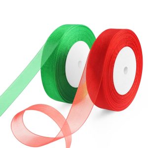 OWill 2 Rolls Ruban Noel,ruban cadeau emballage rouge et vert,20 mm x 90 m,Ruban cadeau emballage noel,ruban rouge noel pour emballage cadeau,sapin de noël,couronne de noel...