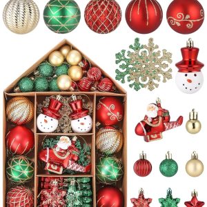 SinLaw Boule de Noel Decoration Sapin Noel,70 Boules de Noël à Paillettes Incassables,Boule de Noël en Plastique Rouge Vert Champagne avec Pendentif pour la décoration Festive...