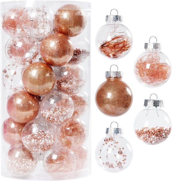 SinLaw Lot de 30 Boule de Noel,Decoration Noel Sapin,Boules de Noël Or Rose,Brillants et Pailletés pour Décorations de Sapin de Noël,Boules de Noël en Plastique Incassable pour...