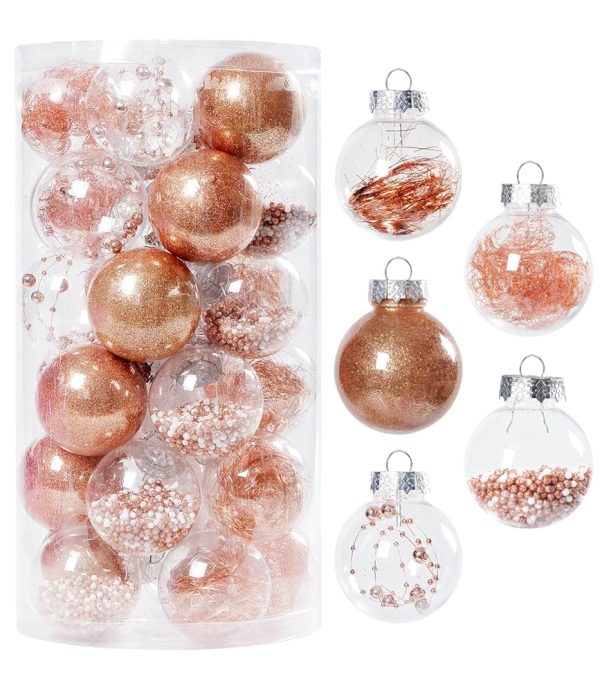 SinLaw Lot de 30 Boule de Noel,Decoration Noel Sapin,Boules de Noël Or Rose,Brillants et Pailletés pour Décorations de Sapin de Noël,Boules de Noël en Plastique Incassable pour...