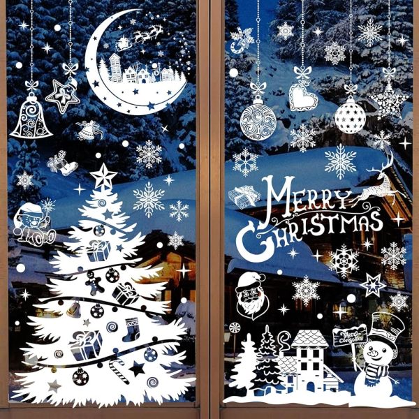 Stickers Noel Fenetre Réutilisable, 202 Autocollant Noel Fenetre Electrostatique Decoration Noel Fenetre, PVC Sapin Flocon de Neige Stickers Fenetre Noel pour Vitre Porte Deco...