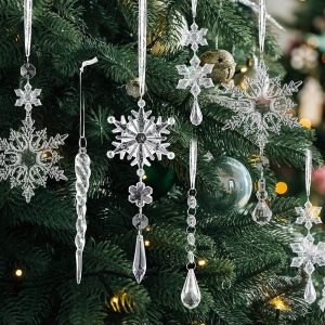 SULOLI 26pcs Transparent Acrylique Flocon de Neige Glaçon Suspendu Pendentif，Décoration de Pendentif en Cristal d'arbre de Noël
