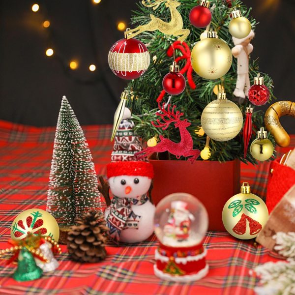 SOBEAU 40 Pièces Boules de Noël, Décorations Sapin de Noël en Plastique Petites & Grandes, 13 Styles de Boules de Noël pour Décorations, Suspension Noel Sapin pour Fêtes （Rouge...