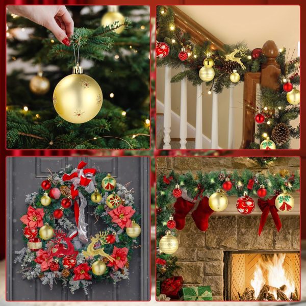 SOBEAU 40 Pièces Boules de Noël, Décorations Sapin de Noël en Plastique Petites & Grandes, 13 Styles de Boules de Noël pour Décorations, Suspension Noel Sapin pour Fêtes （Rouge...