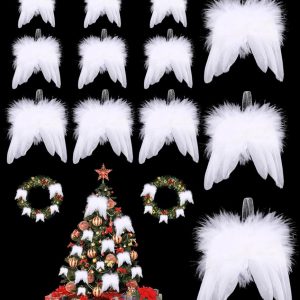 12 pièces Decoration Sapin de Noel Blanc, Plume Blanche décorations de noël, Noel Sapin Blanche Plume, Ailes d'ange en Plumes, Deco Noel Blanc, Blanc de Noël Décorations, Blanc...