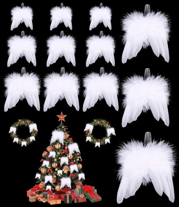 12 pièces Decoration Sapin de Noel Blanc, Plume Blanche décorations de noël, Noel Sapin Blanche Plume, Ailes d'ange en Plumes, Deco Noel Blanc, Blanc de Noël Décorations, Blanc...