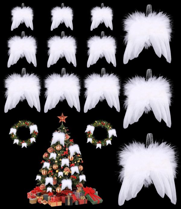 12 pièces Decoration Sapin de Noel Blanc, Plume Blanche décorations de noël, Noel Sapin Blanche Plume, Ailes d'ange en Plumes, Deco Noel Blanc, Blanc de Noël Décorations, Blanc...