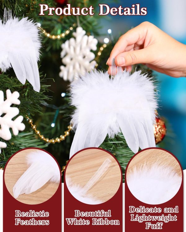 12 pièces Decoration Sapin de Noel Blanc, Plume Blanche décorations de noël, Noel Sapin Blanche Plume, Ailes d'ange en Plumes, Deco Noel Blanc, Blanc de Noël Décorations, Blanc...