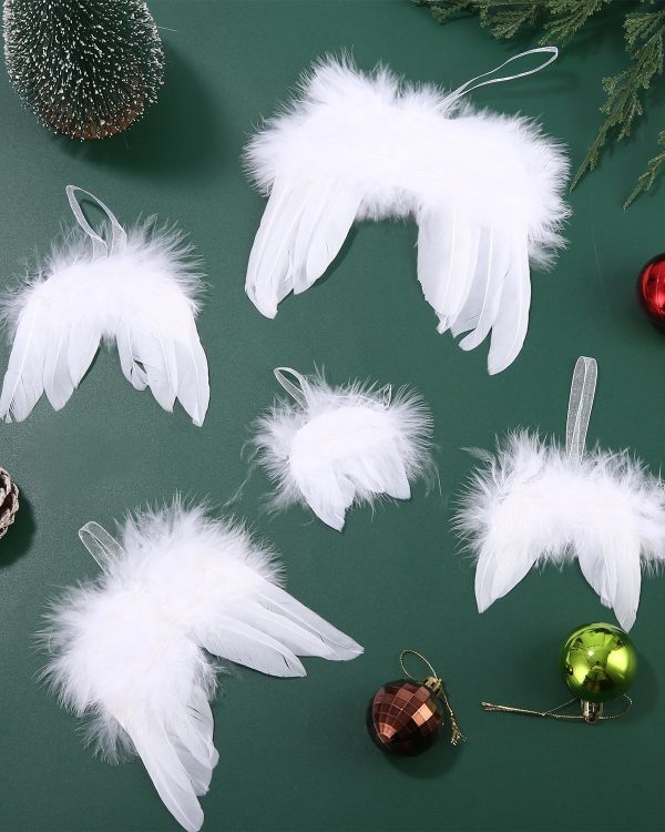12 pièces Decoration Sapin de Noel Blanc, Plume Blanche décorations de noël, Noel Sapin Blanche Plume, Ailes d'ange en Plumes, Deco Noel Blanc, Blanc de Noël Décorations, Blanc...