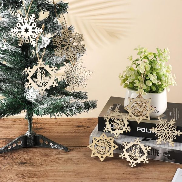 Flocon de Neige Decoration, 30 Pièces Decoration Noel en Bois Naturel, Decoration Noel Sapin en Bois DIY Robustes Durables, peut Être Peint des Deux Côtés pour Créer Des Flocons...