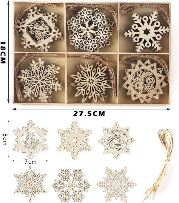 Flocon de Neige Decoration, 30 Pièces Decoration Noel en Bois Naturel, Decoration Noel Sapin en Bois DIY Robustes Durables, peut Être Peint des Deux Côtés pour Créer Des Flocons...