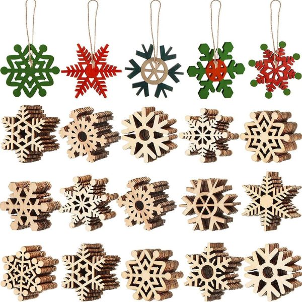 20Pcs Decoration Noel Sapin Bois, Flocons de Neige en Bois de Noël Ornement, Ornement Suspendre Bois Noël Pendentif en Forme de Flocon de Neige Suspension Bricolage Artisanat...