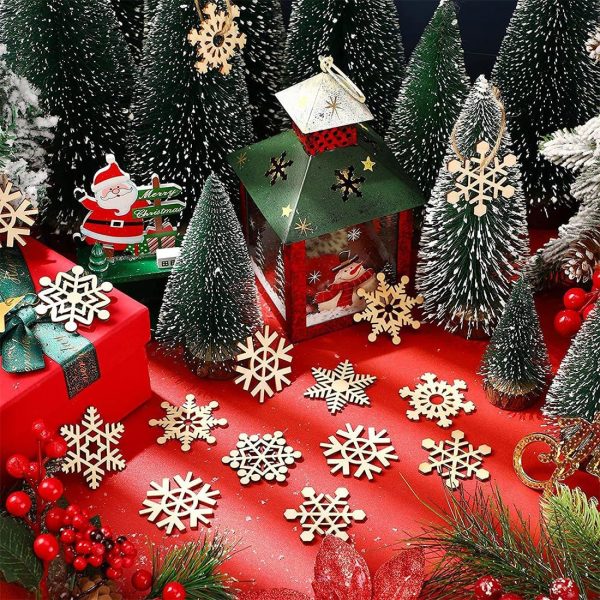 20Pcs Decoration Noel Sapin Bois, Flocons de Neige en Bois de Noël Ornement, Ornement Suspendre Bois Noël Pendentif en Forme de Flocon de Neige Suspension Bricolage Artisanat...