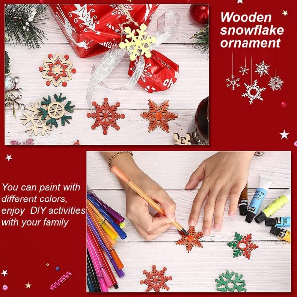 20Pcs Decoration Noel Sapin Bois, Flocons de Neige en Bois de Noël Ornement, Ornement Suspendre Bois Noël Pendentif en Forme de Flocon de Neige Suspension Bricolage Artisanat...