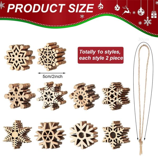20Pcs Decoration Noel Sapin Bois, Flocons de Neige en Bois de Noël Ornement, Ornement Suspendre Bois Noël Pendentif en Forme de Flocon de Neige Suspension Bricolage Artisanat...
