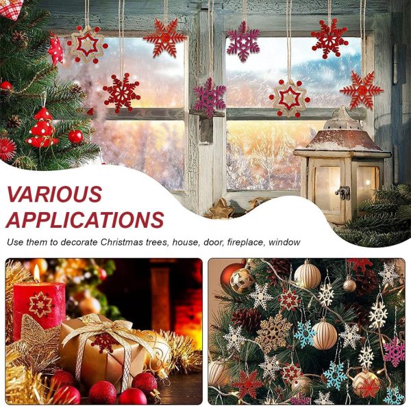 20Pcs Decoration Noel Sapin Bois, Flocons de Neige en Bois de Noël Ornement, Ornement Suspendre Bois Noël Pendentif en Forme de Flocon de Neige Suspension Bricolage Artisanat...