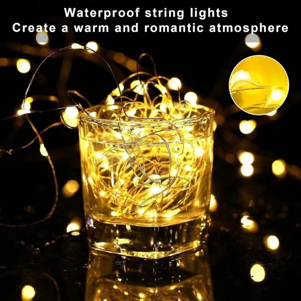 AOUVT Lot de 15 Guirlande Lumineuse à Piles, Guirlande lumineuse 2m 20 LEDs, Mini guirlandes LED étanches, Pour Bouteilles, Décoration de Meubles, Mariages, Noël - Blanc Chaud