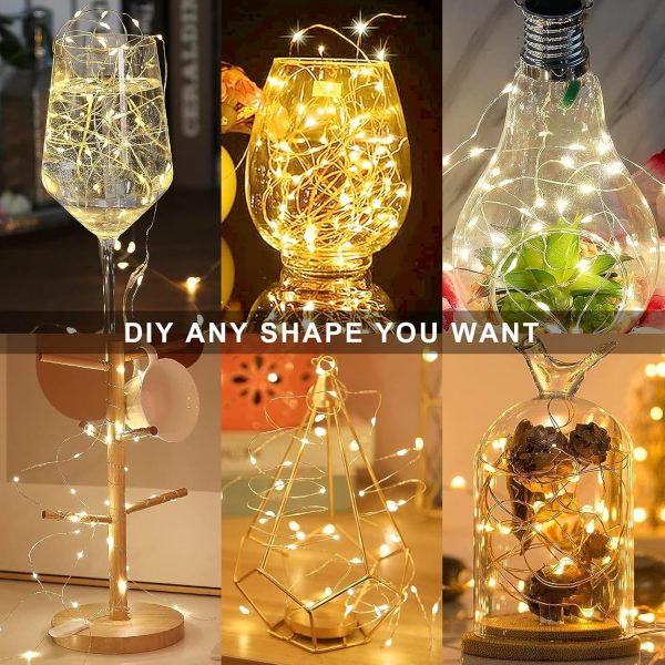 AOUVT Lot de 15 Guirlande Lumineuse à Piles, Guirlande lumineuse 2m 20 LEDs, Mini guirlandes LED étanches, Pour Bouteilles, Décoration de Meubles, Mariages, Noël - Blanc Chaud